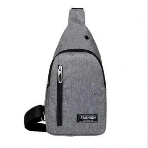 Men's Gray Crossbody Chest Shoulder Travel Bag w/ Earphone Holder